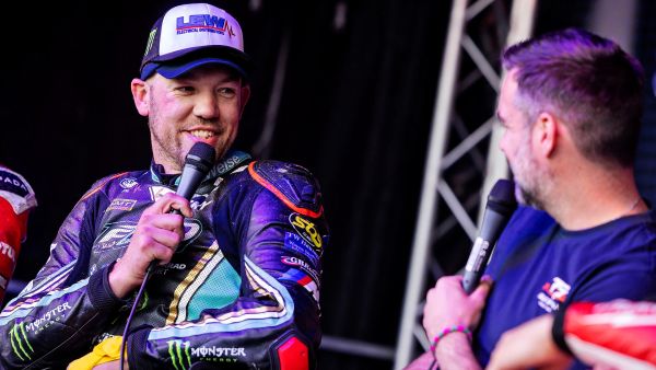 Peter Hickman on stage for a chat show in the TT Monster Energy Fan Park