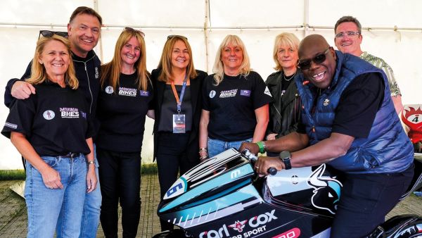 Carl Cox and the Mannin Cancers team - Carl is sat on a replica of the MD Racing Yamaha R6