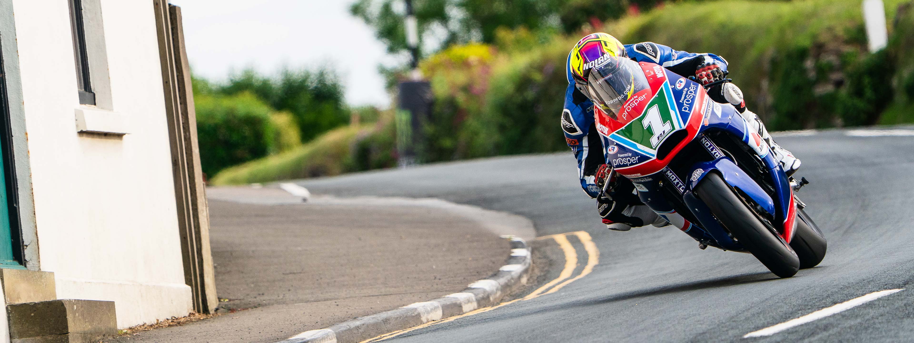Paul Jordan races a Supertwin bike at the Isle of Man TT Races